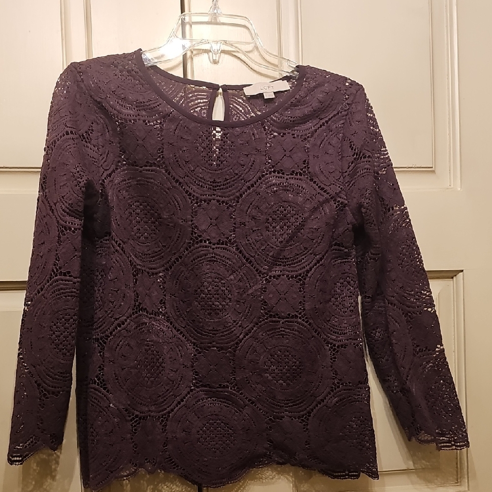 LOFT Deep Purple Lace Blouse